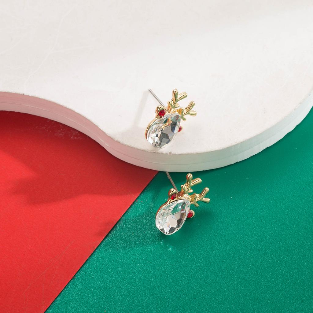 Christmas Series Alloy Oil Drop Inlaid Diamond Reindeer Bell Santa Claus Christmas Tree Earrings Versatile Earrings Ear Jewelry