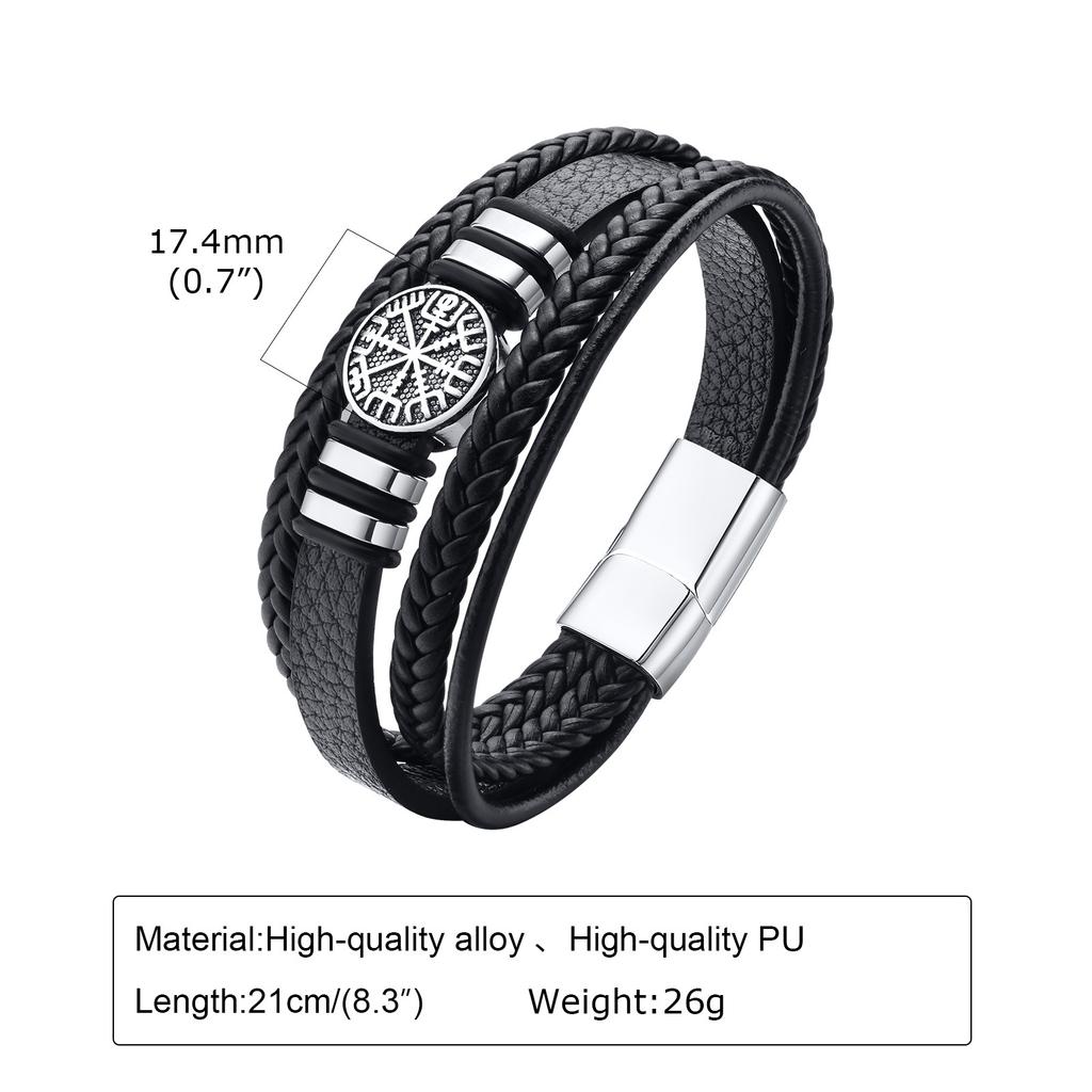 Nordic Viking Bracelets for Men Boys, Black Leather Bracelet Men, Birthday and Christmas Gifts for Dad, Father, Husband, BFF