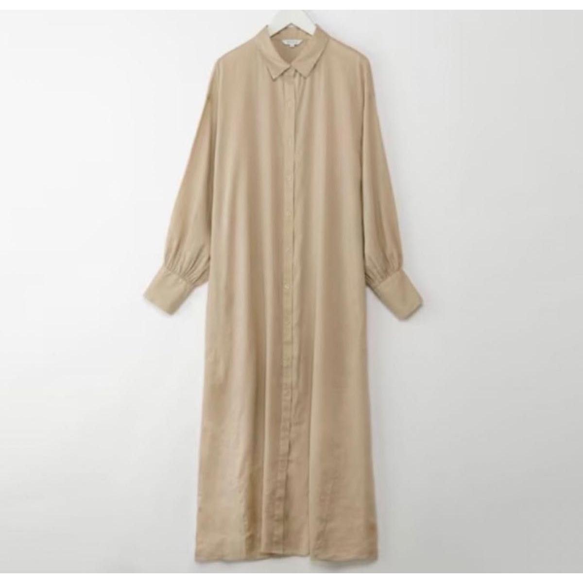 [Good Condition] PLST Plaste Linen Shirt Dress Beige Maxi Length Hemp Regular Price 11,000 Yen