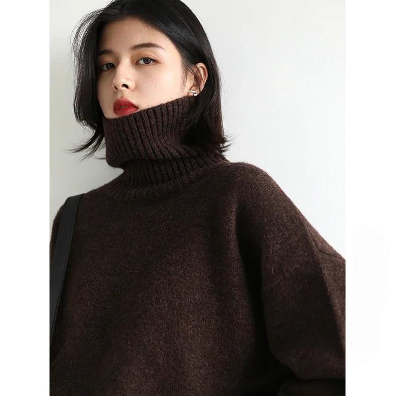 Korean Women's Sweater Loose Turtleneck Sweaters Warm Solid Pullover Top Oversized Knitwear Basic Female Tops Winter 2023 Knitted Jumper Female Pull