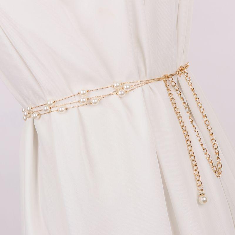 Trendy Minimalist Metal Chain Waist Sash For Women With Elegant Dress And Top Pairing