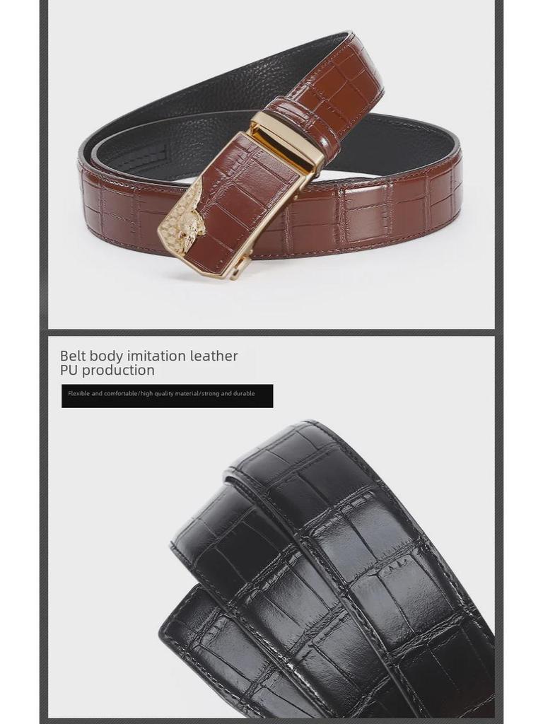Men's High-End Crocodile Pattern Leather Belt with Alloy Automatic Buckle, Perfect for Business Wear
