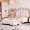 Upholstered Bed Children's Bed 90x200cm, with Headboard and Slatted Frame, Frame Made of Wood and Circular Fleece, for Adults and Youth, Without Mattress, White1