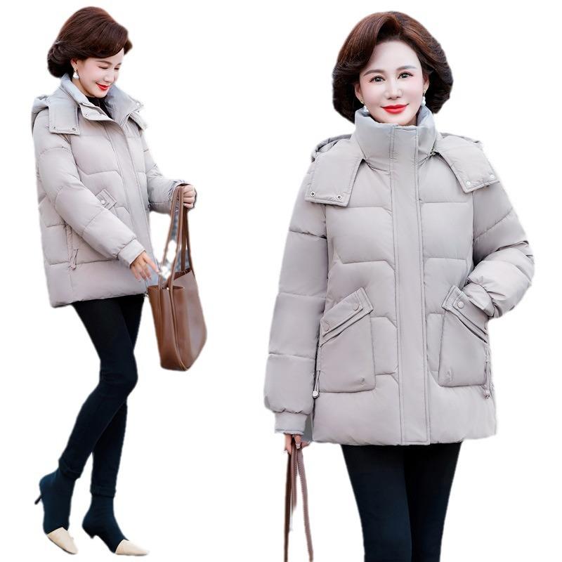 2025 winter down cotton jacket women's mid-length detachable hat padded jacket short slimming solid color cotton jacket