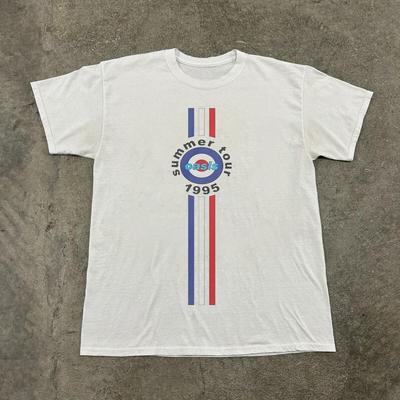 Rzadki T-shirt Oasis z paskami z trasy 1995, Unisex Biały Bawełniany T-shirt, Rozmiar S-5XL Unisex T-shirt