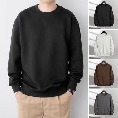 Herbst Winter Herren Top O Hals Lose Reine Farbe Elastische Bündchen Pullover Mittellange Sport Alltagskleidung Schule Sweatshirt
