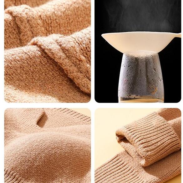 Autumn Winter Women's Knitted Sweaters Velvet Undershirt Thermal Underwear with Chest Pad