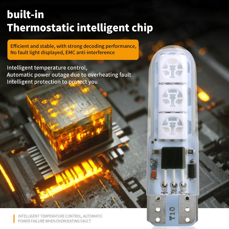 2/4Pcs  T10 Silicone 5050-6Smd Remote Control Reading Light Rgb Colorful License Plate Mini Lamp For Car/Motorcycle