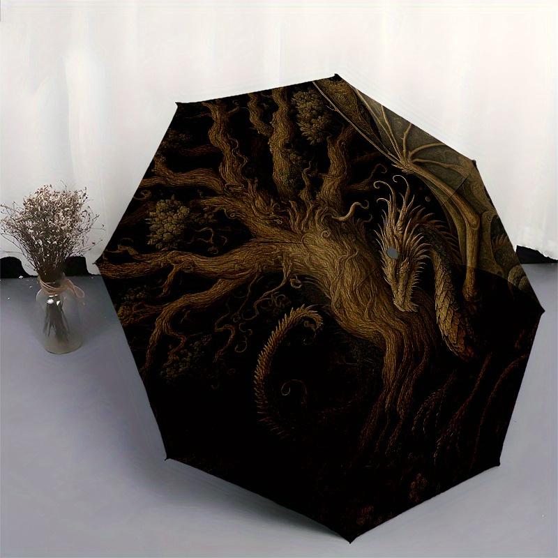 Dragon Tree Fantasy Circular  DecorUmbrella, Portable 3-Fold Compact Umbrella,Christmas Gift ES570