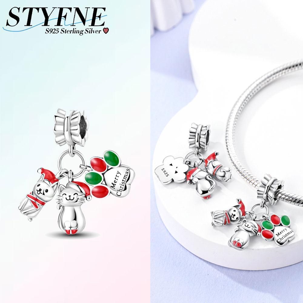 

Charms Copper Cute Christmas Cat And Cat Paw Pendants Fit Charms Plata Original Bracelet Beads Women Jewellery Making