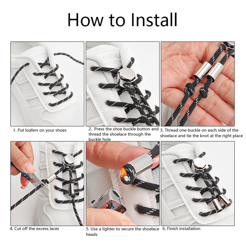 1Pair Round Elastic Laces Sneakers Lock Shoe Laces Without Ties Metal Buckle Laces Kids Adult No Tie Shoelaces Shoes Accessories