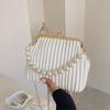 Fashion Chain Pleated Girl Crossbody Simple Pure Color Pearl Girl Shoulder Bag Hundred Ladies Shell Handbag Metal Decoration PU