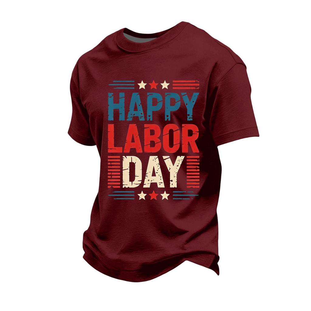 Men's Casual Loose Fit Short Sleeve T-Shirt Labor Day Graphic Print Crew Neck Comfortable Cotton Top