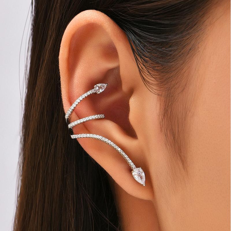 

1Pc Shiny Copper with Zircon Ear Cuff for Women Chic Metal Cross Wrapped Ear Clip Without Ear Hole Earrings Non Piercing Zircon