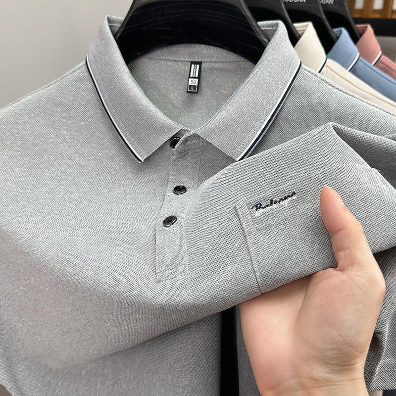 

Новая оригинальная рубашка-поло с карманом для летнего наряда папы, мужская футболка с коротким рукавом, повседневный воротник, деловая, с рукавом до локтя, мужская XXXL серый