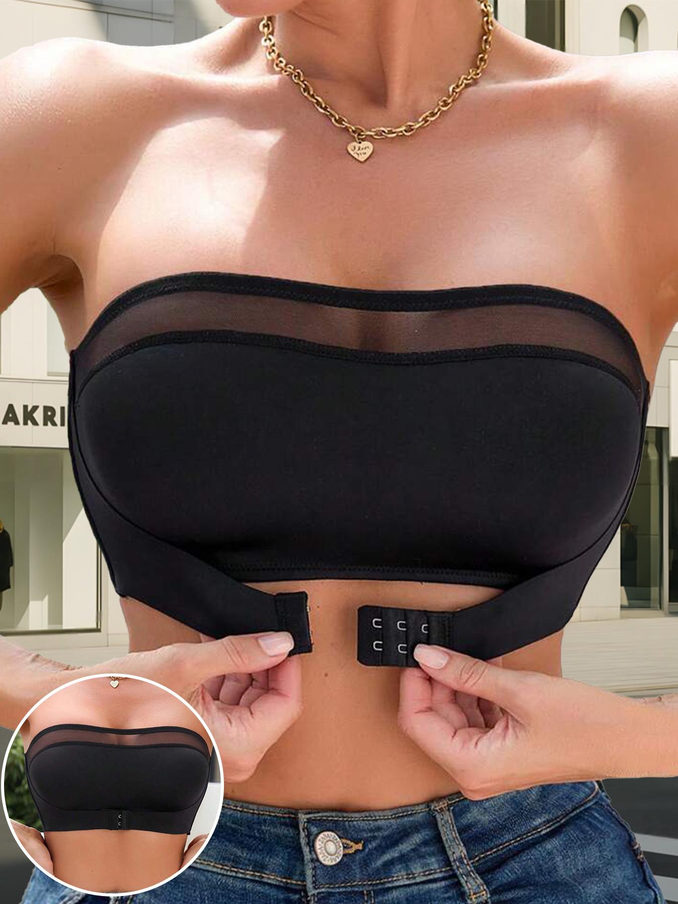 Mesh Panel Front Closure Strapless Bra S чёрный
