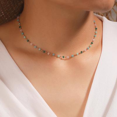 Simple and Versatile Japanese and Korean Small Fresh Green Beaded Sugar Cube Round Bead Necklace Neck Chain