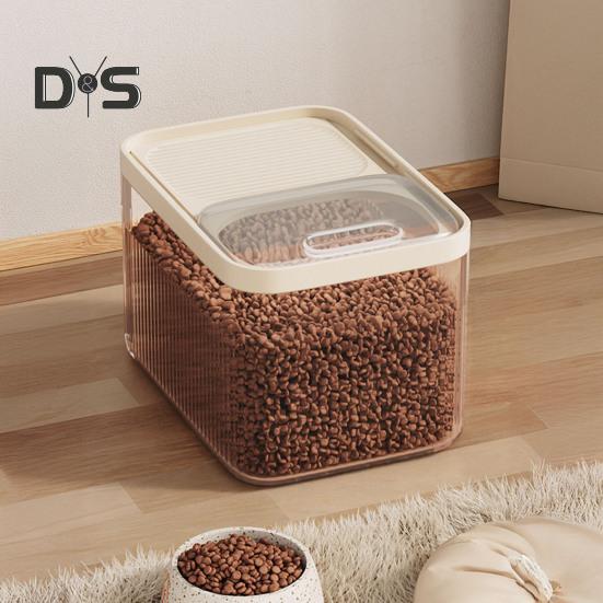 Grain Storage Barrel with Built-in Measuring Cup Clear Cover Large Capacity Wide Mouth Airtight Pet Food Container