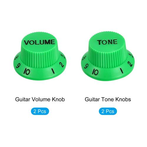 uxcell Speed ??Control Knob, 2 Volume, 2 Tone Top Hat Guitar Bell Knob for ST/SQ Electric Guitar, Plastic, 6mm Inner Diameter, Green with Black Charac