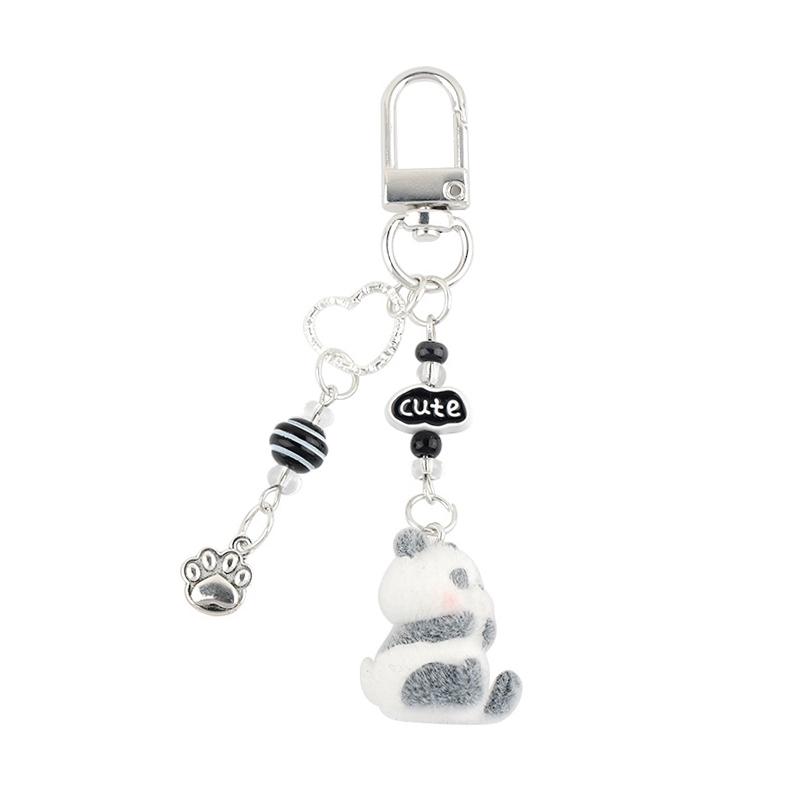 Cute Cartoon Flocking Panda Phone Lanyard  Panda Keychain Mobile Phone Chain Lovely Bag Pendant Couple Keyring