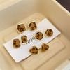 Hong Kong Style Flocking Leopard Print Geometric Stud Earrings Retro Niche Design Commuter Earrings Simple Earrings Women
