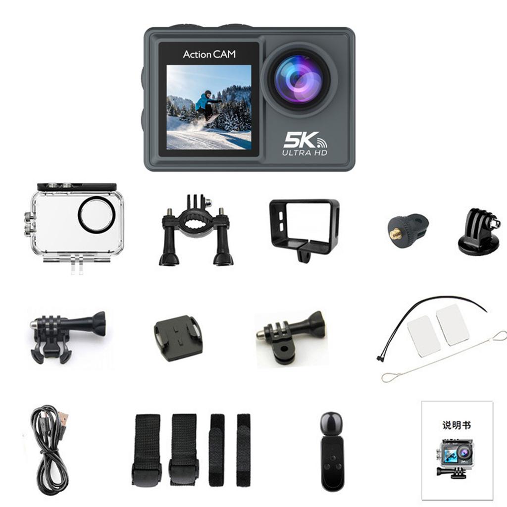 5K WiFi Action Camera, Ultra HD Dual Screen Camera, 170 Degrees  Wide Angle, 6 Axis Stabilization, 30M Underwater