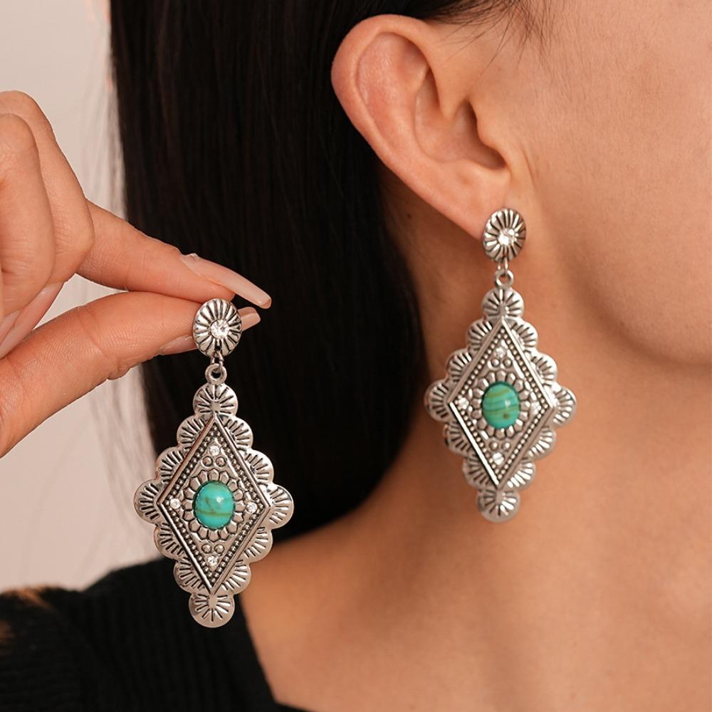Turquoise Bohemian Turquoise Earrings Green Water Drop Pearl Ear Studs  Lady Gifts
