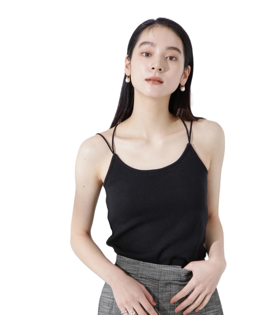 Nano Universe Back Cross Camisole with Size Women's Cups, M, 010, Black, 669-5124311