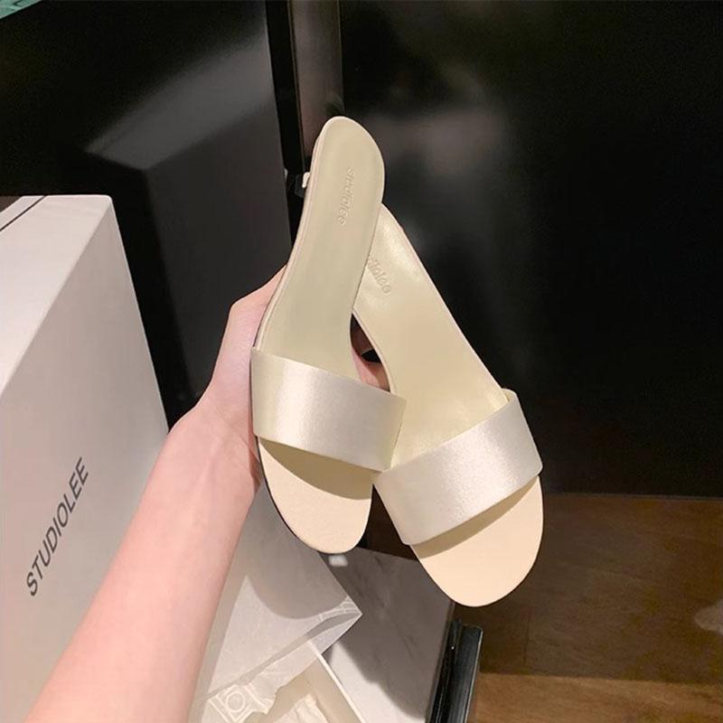 Designer Summer Open Toe Slip On Women Slippers Ladies Elegant Dress Street Style Thin Heel Slides