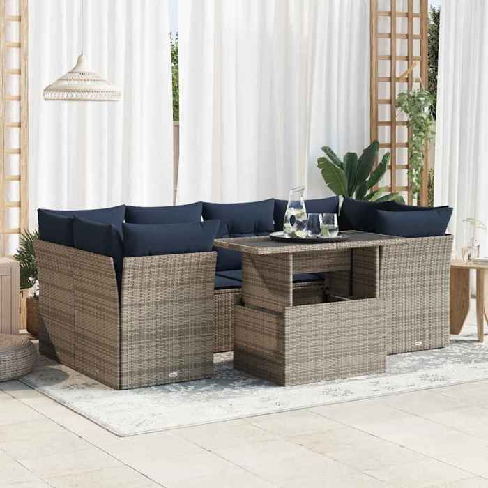 VidaXL Garden Furniture Set with Cushions 7 Pcs Grey Braided Resin Acacia 3326112
