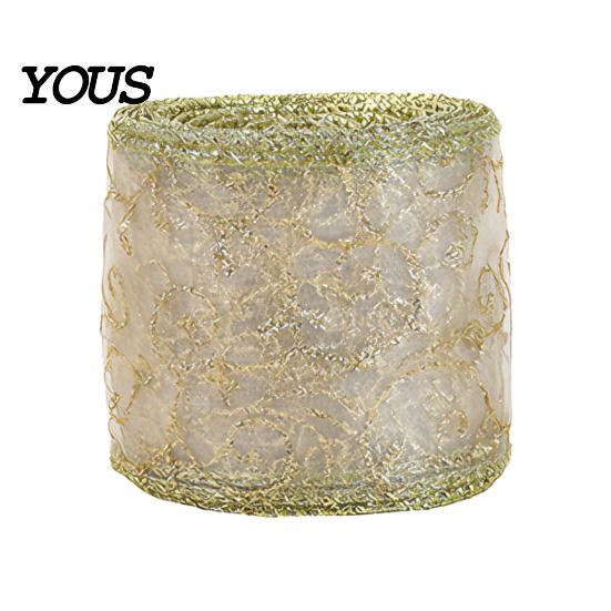 Premium Mesh Ribbon for Ornament Making 2.5" x 2.2 Yards Gold Sheer Christmas Tree Decoration and Decorative Crafts Gift Wrapping, Translucent Fabric