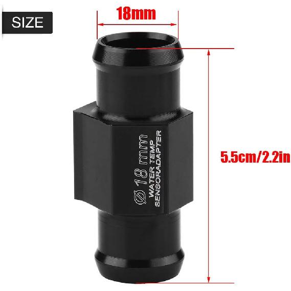 Motorcycle Water Temp Sensor Adapter, 18mm, 22mm (Optional), Black, Aluminum Alloy, Universal Fit, Includes 2 Clamps, Modern Style, Water Heater Use