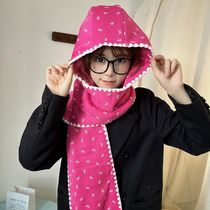 Luochi Women s Winter Smiley Bowknot Scarf Hat Shawl Neck Warmer