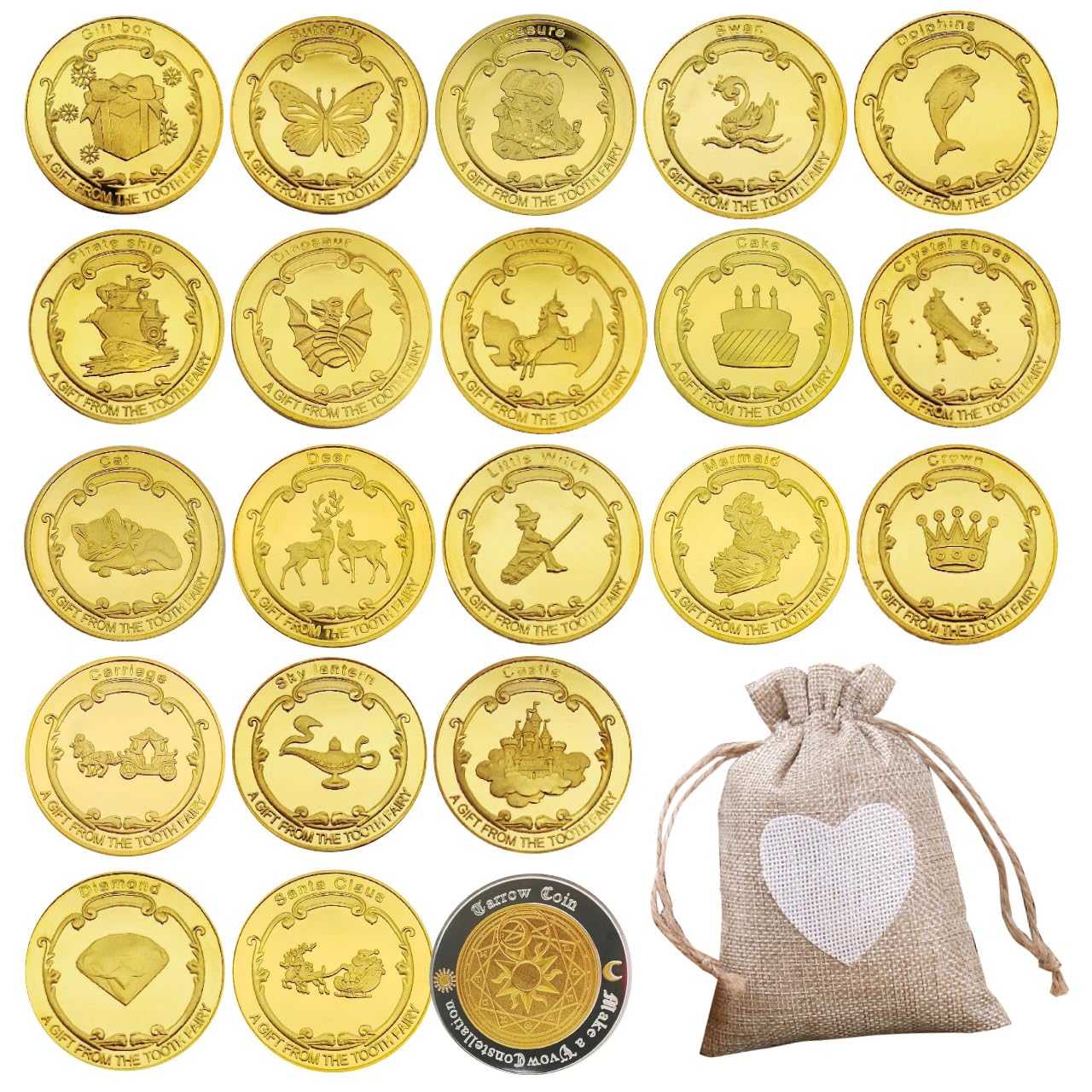 

от детской RERACO Монеты Зубной Феи 21 разновидность Монеты Зубной Феи Золотые монеты Зубной Феи Памятные монеты Зубной Феи Монеты для обмена на зубы