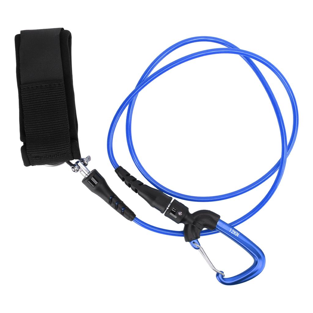 Freediving Lanyard Leash Diving Safety Rope Cable with Wristband Carabiner for Underwater SportsBlue