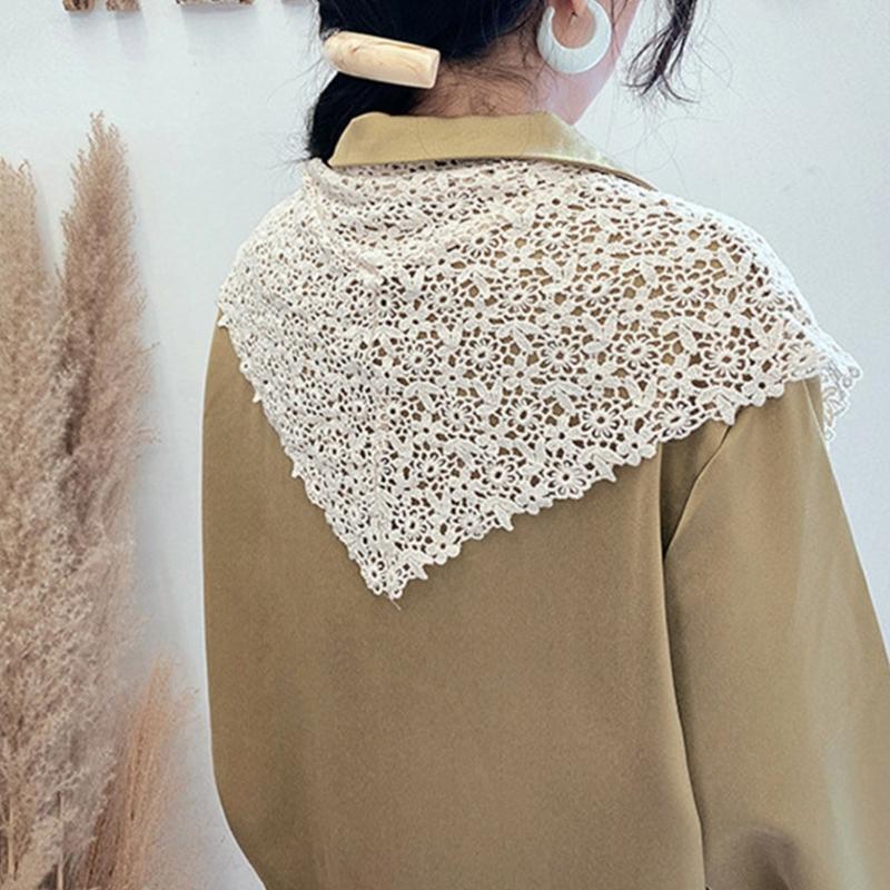 Floral Lace Scarf Korean Style Lightweight Cotton Neckerchief Stylish Shawl for Women Casual Office Party Accessories