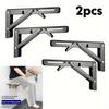 2 Pack Iron Folding Shelf Brackets Heavy-Duty Wall Mounted Support Hinges with Triangular Design Triangle Support Brackets Collapsible Shelves Bracket