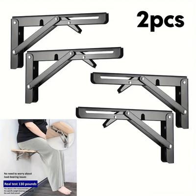2 Pack Iron Folding Shelf Brackets Heavy-Duty Wall Mounted Support Hinges with Triangular Design Triangle Support Brackets Collapsible Shelves Bracket