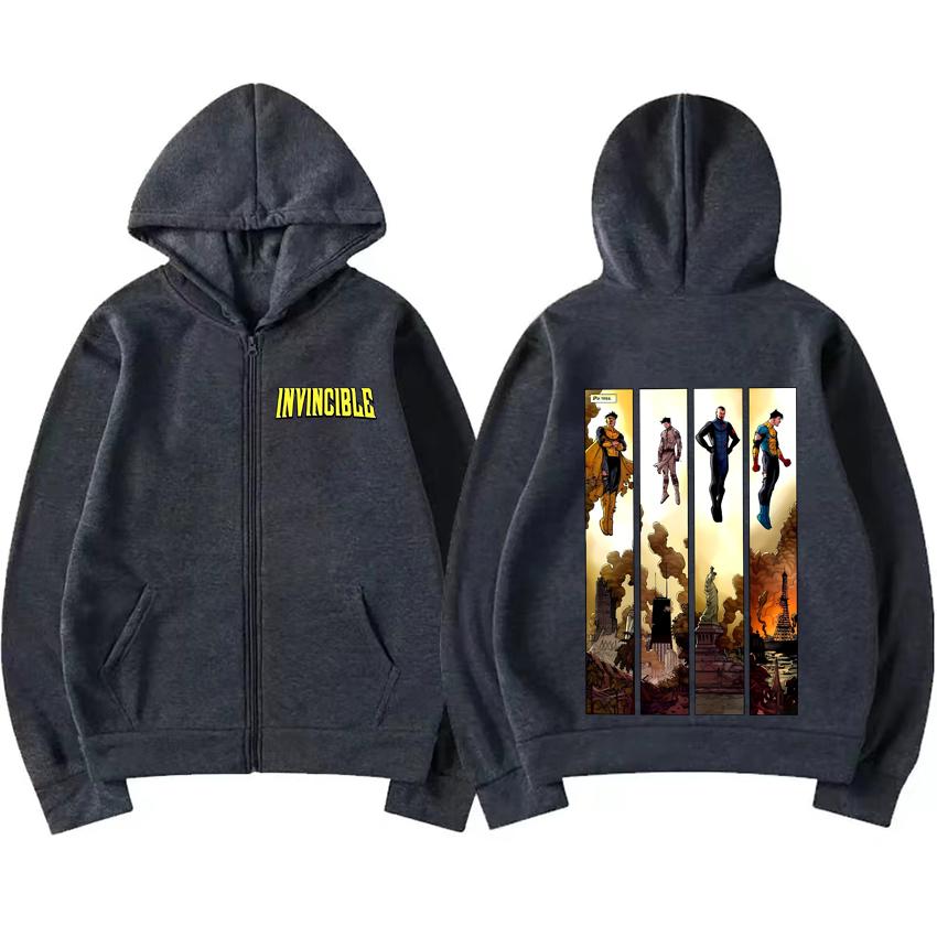 Invincible Variants Comfort Color Invincible Vs Conquest Zipper Hoodie Coat Men Women Top Oversized Unisex Fleece Zip-up Jacket