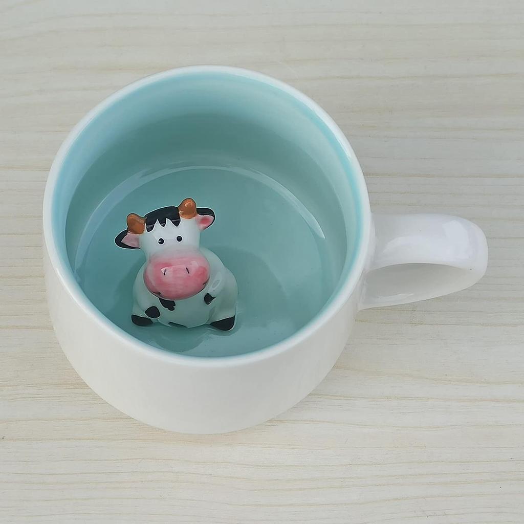 3D Animal Coffee Mug with Cute Cow Inside, Funny Cartoon Figurine Milk Tea Cup, Christmas Birthday C
