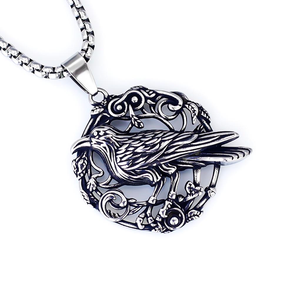 Hip Hop Chinese Dragon Embossed Round Pendant Necklace for Men and Women - Titanium Stainless Steel.
