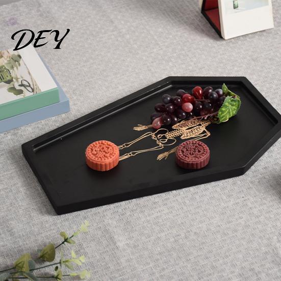 Decorative Catchall for Jewelry Halloween Gothic Serving Tray with Engraved Skeleton, Wooden Charcuterie Board, Casket Skull Print Display Shape
