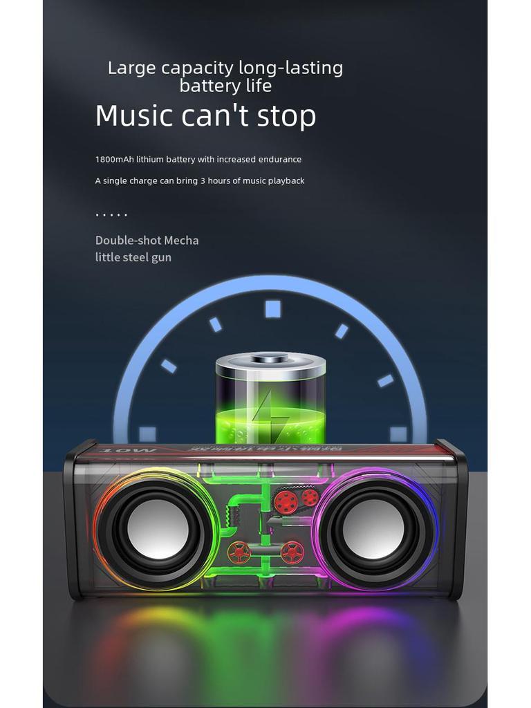 V8 Transparent Mecha Mini Bluetooth Speaker with Subwoofer
