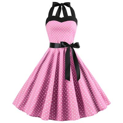 Sexy Retro White Polka Dot Dress Hepburn Vintage Halter Party Dress 50s 60s Pin Up Rockabilly Robe