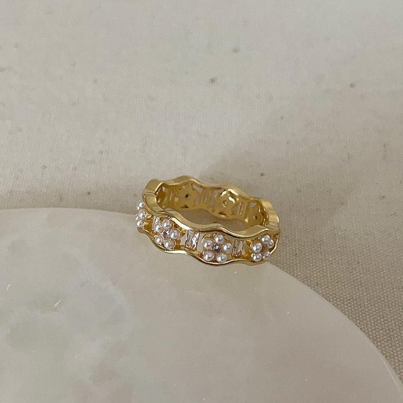 Niche Light Luxury Pearl Zircon Gold Open Ring Collection Female Simple Elegant Fashion Versatile Ring Ring
