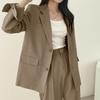 Women Spring Autumn Suit Coat Lapel Long Sleeve Flap Pockets Solid Color Loose Fit Casual Blazer Workwear