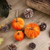 Realistic Stuffed Pumpkin Prop Small Velvet Thanksgiving Table Centerpiece, Halloween Soft Durable Themed Decorations for Fall Harvest Farmhouse