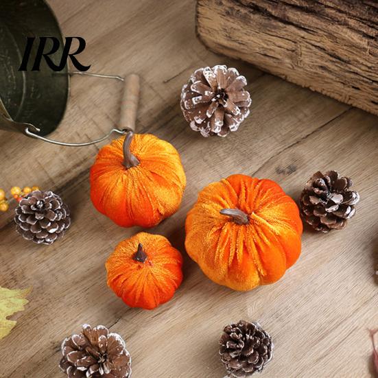 Realistic Stuffed Pumpkin Prop Small Velvet Thanksgiving Table Centerpiece, Halloween Soft Durable Themed Decorations for Fall Harvest Farmhouse