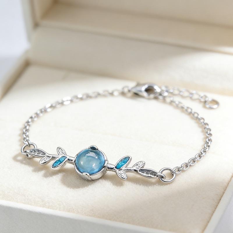

100% Solid 925 Sterling Silver Retro Bracelet for Women Men Vintage Handmade Moon Stone Couple Simple Bracelet Birthday Gift
