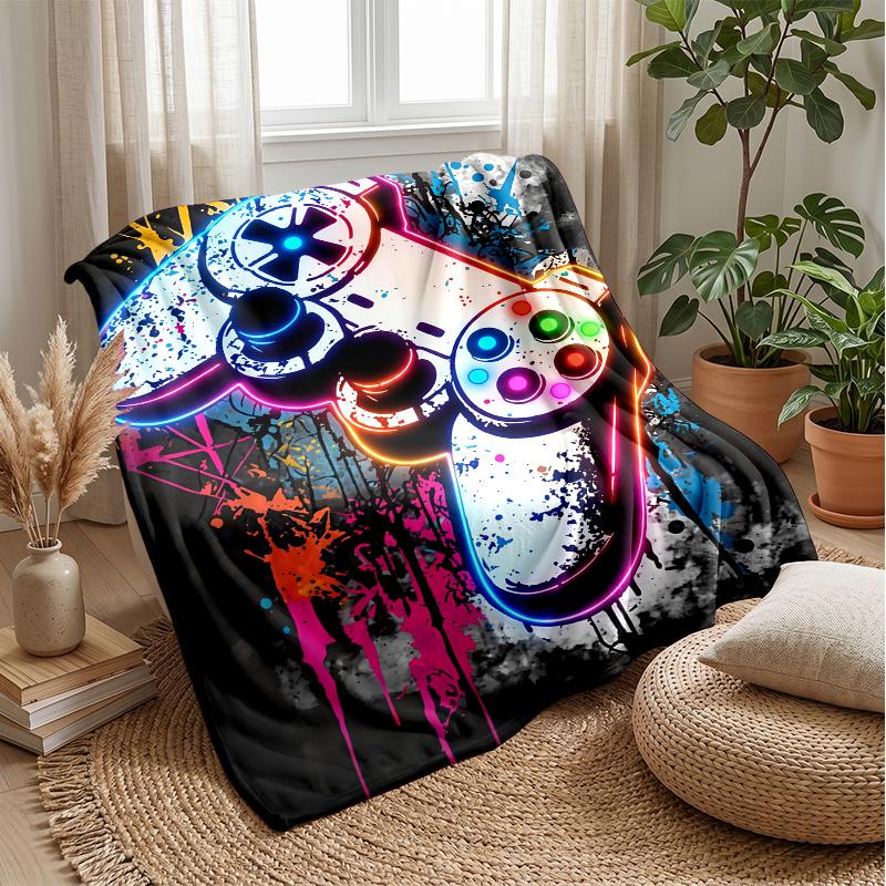 Neon Gamepad Graffiti Theme Blanket Lightweight Warm Flannel Blanket Decorative Throw Blanket for Home Decoration